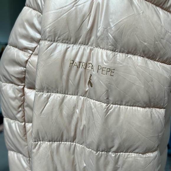 PATRIZIA PEPE Womens down feather puffer zip up jacket cream tan - Picture 6 of 12
